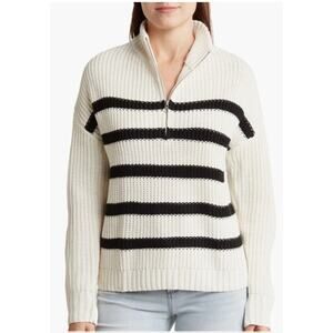 SANCTUARY Sweater Size XS Sporty Zip Up Sweater Half Zip NEW Cream Ivory Black